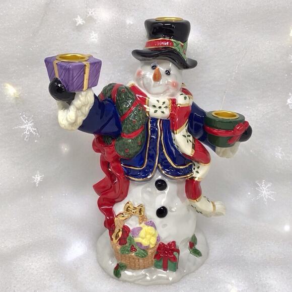 Christopher Radko Ceramic Triple the Frosty 3 Hand Painted Candle Holder - Picture 1 of 10